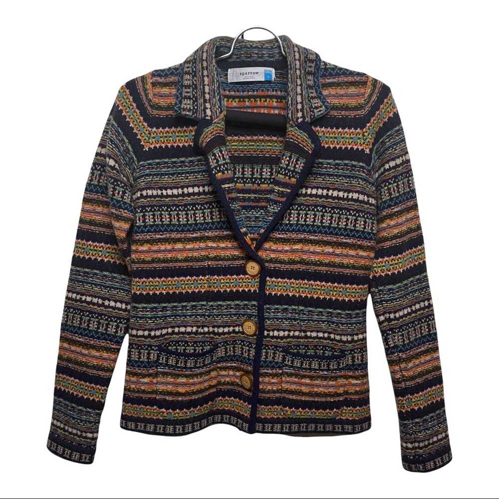 ANTHROPOLOGIE SPARROW Fair Isle Lambswool Knit Blazer Cardigan Sweater—SZ. Small
